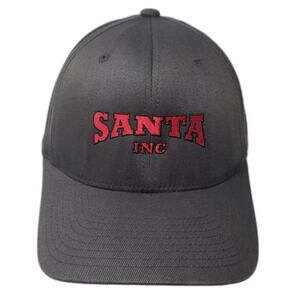 Flexfit Santa Inc Embroidered Baseball Cap Gray Red XL Fitted Curved Brim Hat
